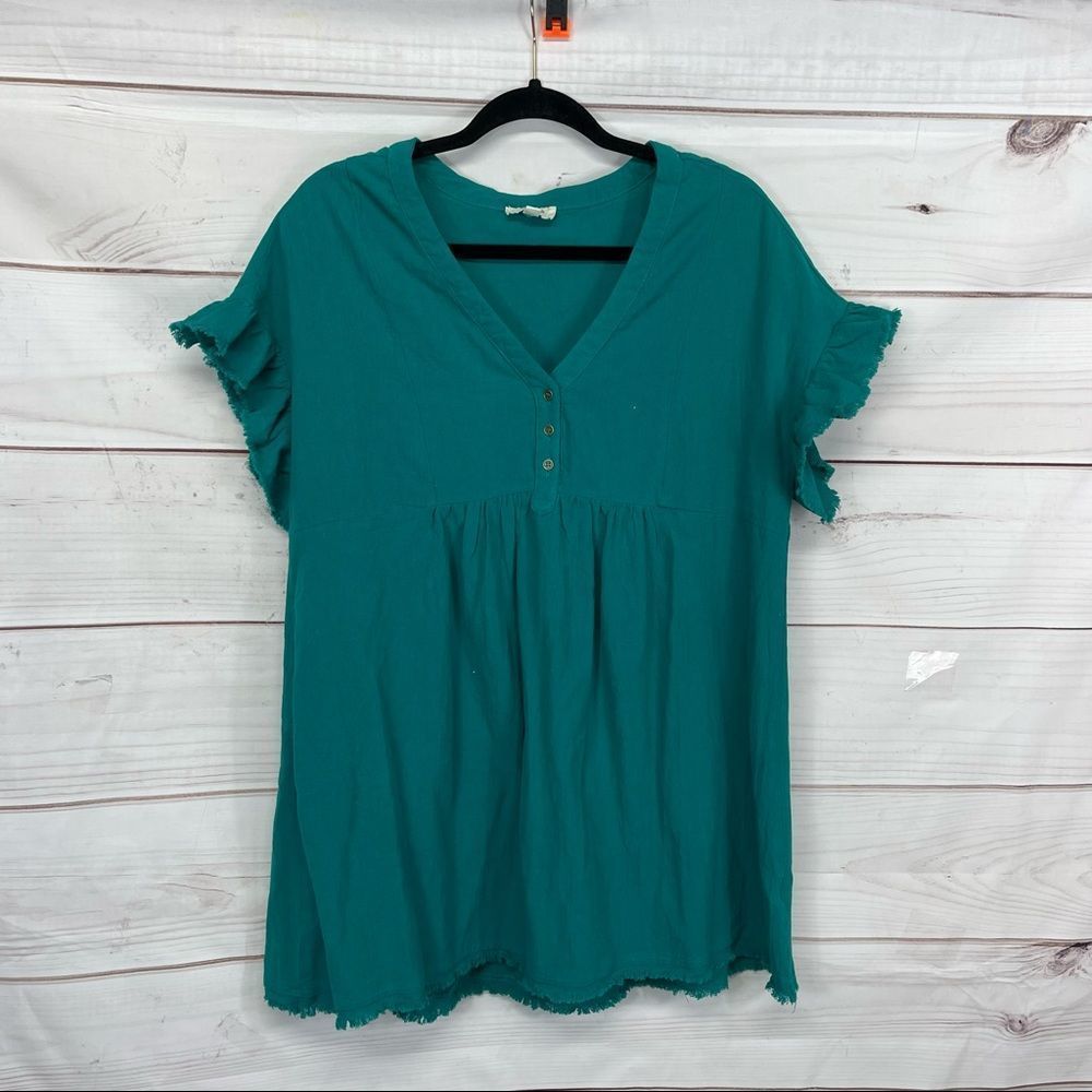Umgee Button Front Tunic Top With Ruffled Sleeves - image 1